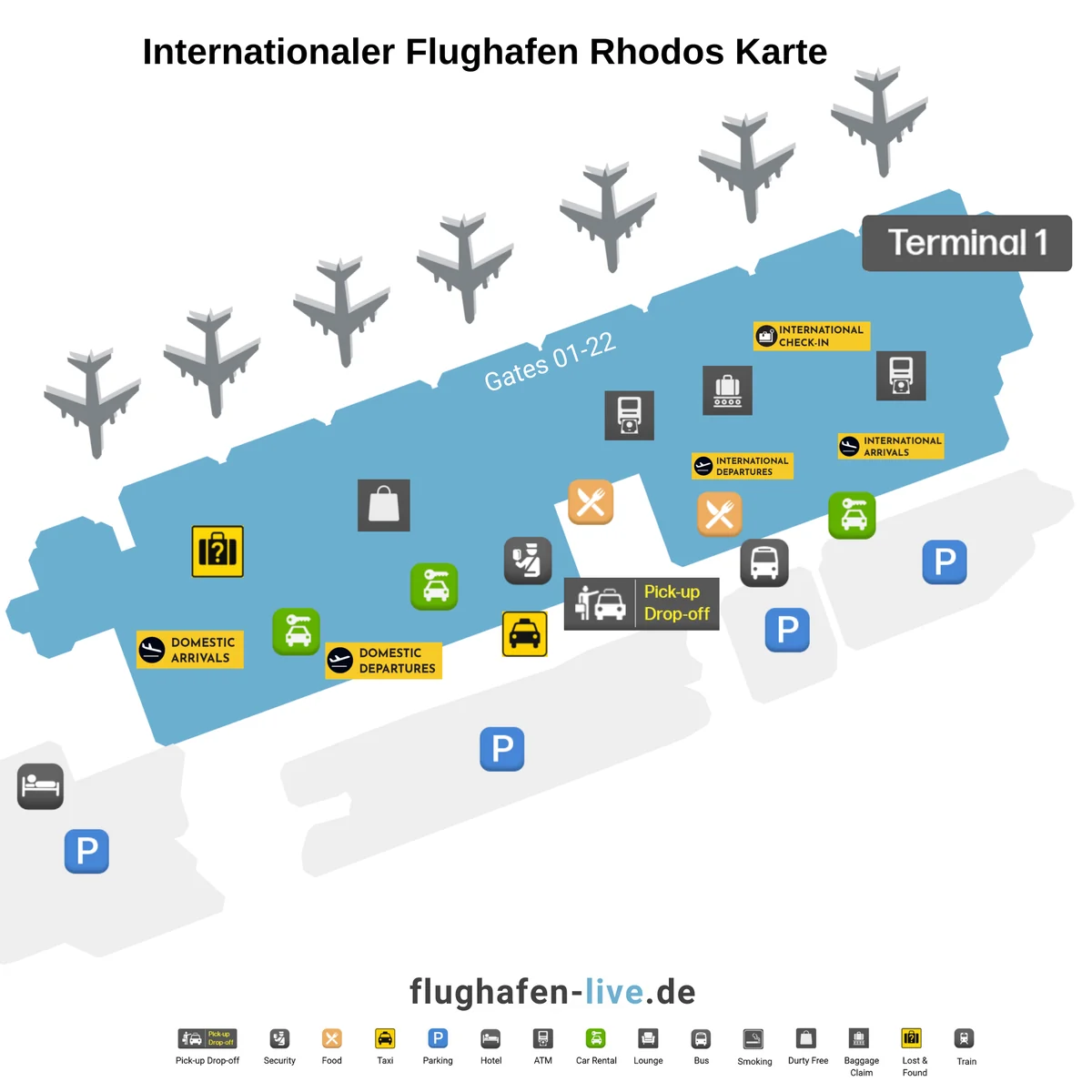 Karte des Flughafens Rhodos